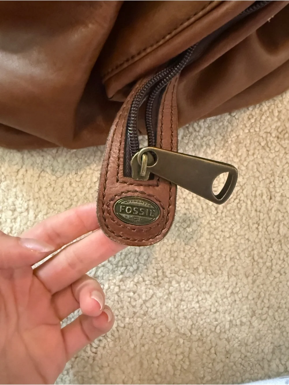 Fossil Cognac Leather Duffel Bag